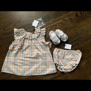 NWT Burberry Dress 6M Bloomers 6M and Shoes US 17
